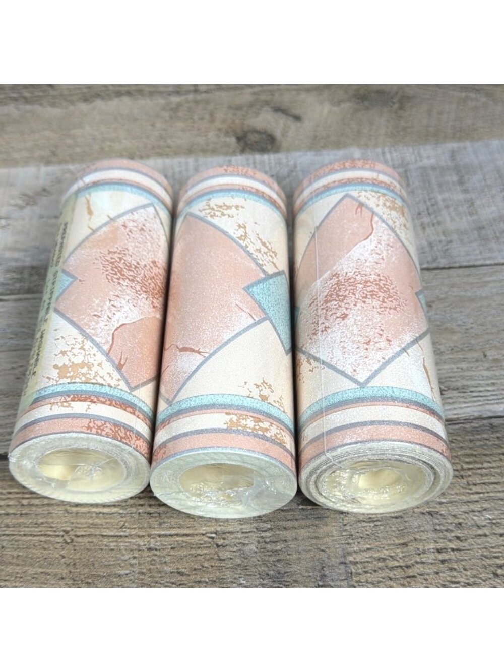 VTG Southwestern Geometric Diamond Wallpaper Border Peach Teal Art Deco 16.2 Yds - Picture 7 of 15